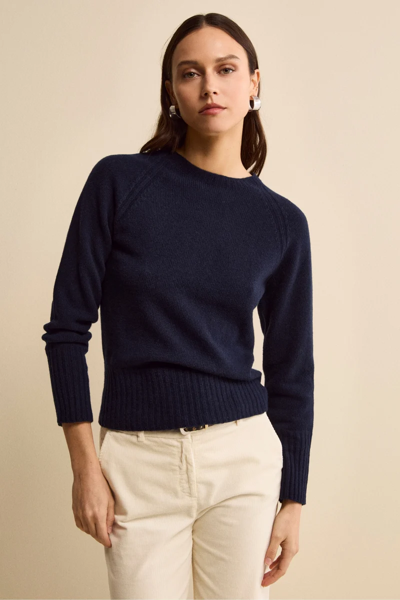Girocollo Raglan in Lana e Cashmere - BLU