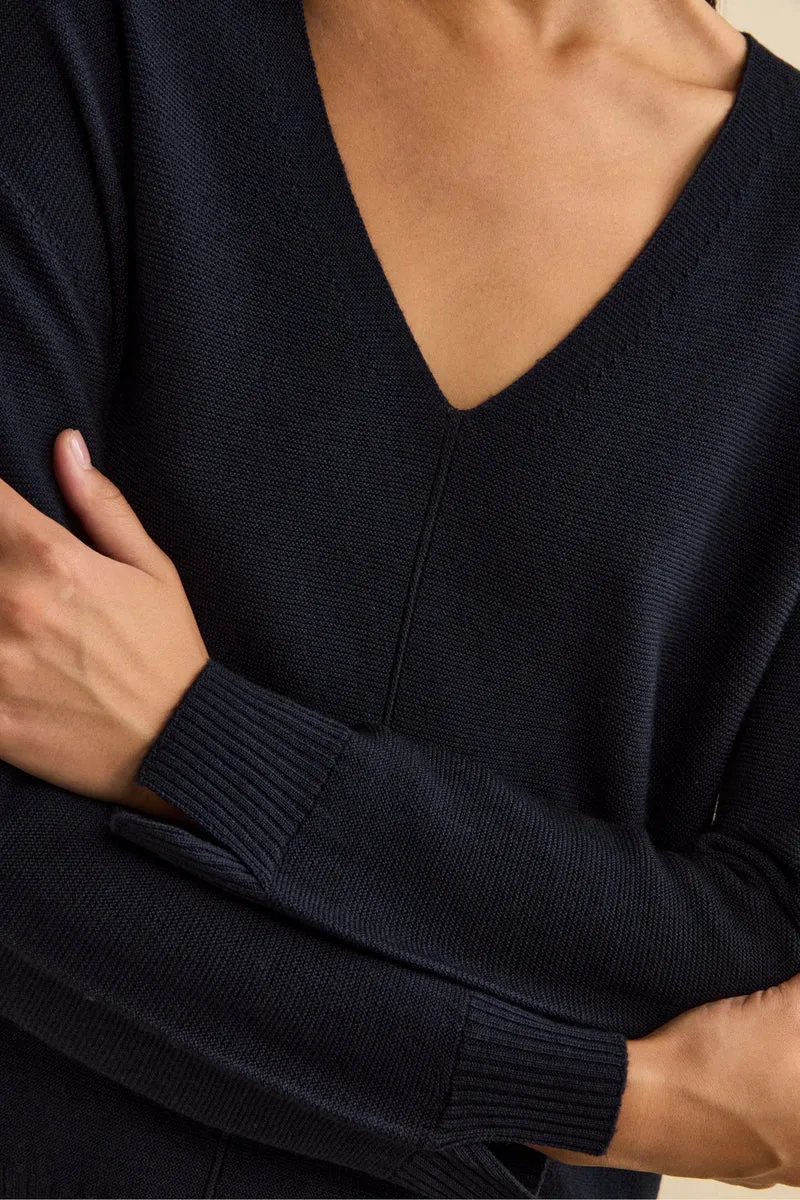 Maglia Over Scollo a V in Lana Merino - BLU