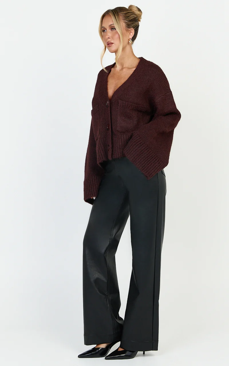 Becka Cardigan - Oversized Recycled Knitted Button Through Cardigan in Wine