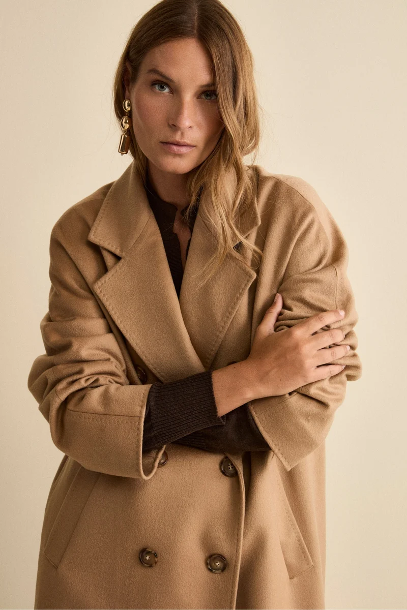 Cappotto Lungo Doppiopetto Foderato in Cashmere - CAMMELLO