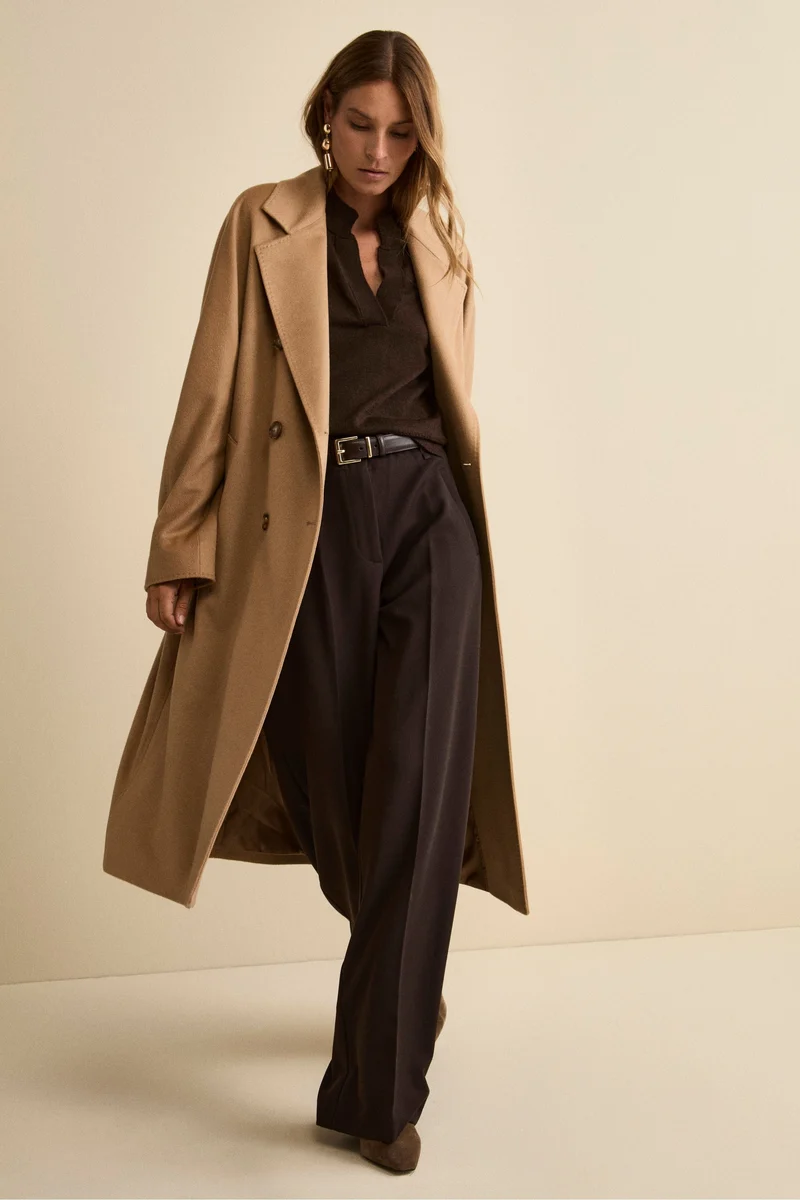 Cappotto Lungo Doppiopetto Foderato in Cashmere - CAMMELLO