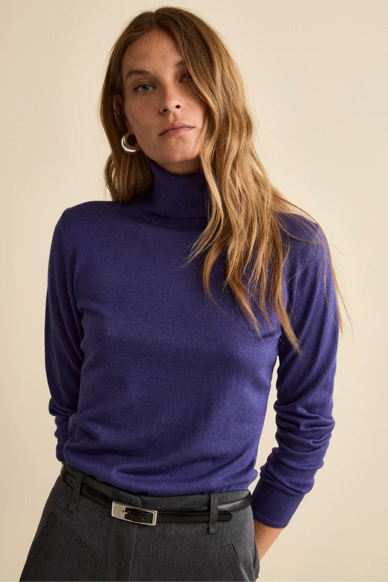 Maglia Dolcevita in Seta e Cashmere Extrafine - BLU APERTO