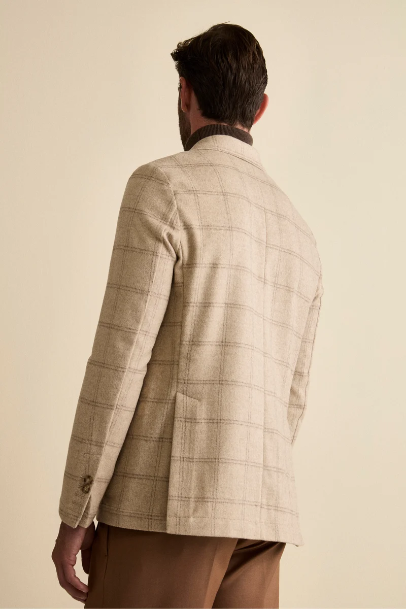 Giacca Check Destrutturata in Misto Lana - BEIGE