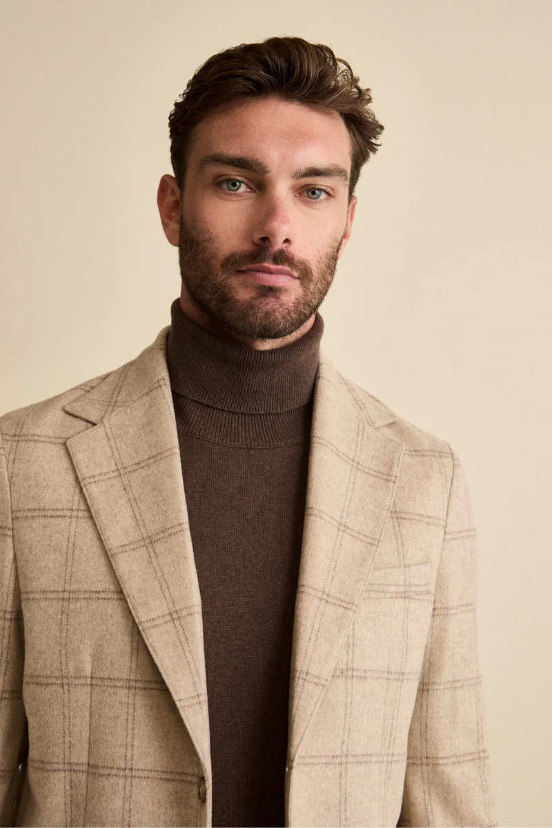 Giacca Check Destrutturata in Misto Lana - BEIGE