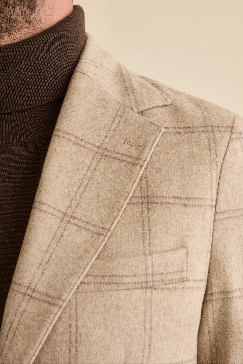Giacca Check Destrutturata in Misto Lana - BEIGE
