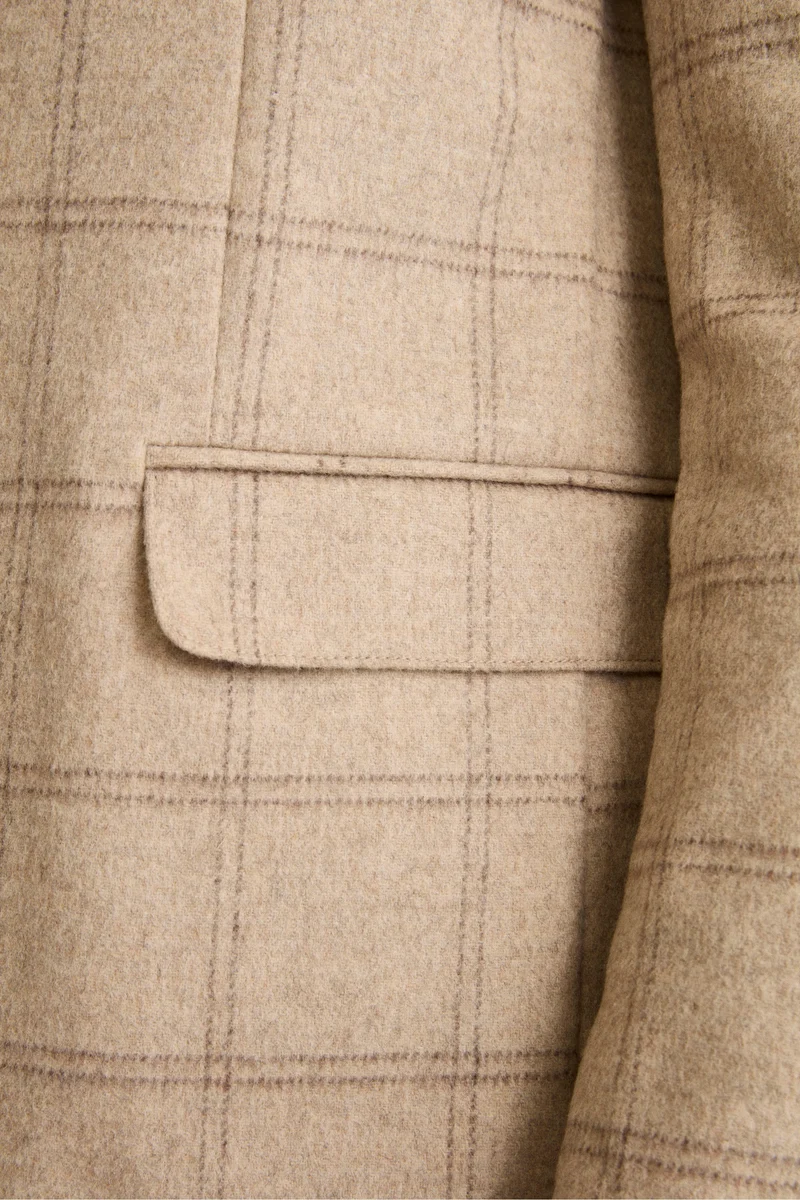 Giacca Check Destrutturata in Misto Lana - BEIGE
