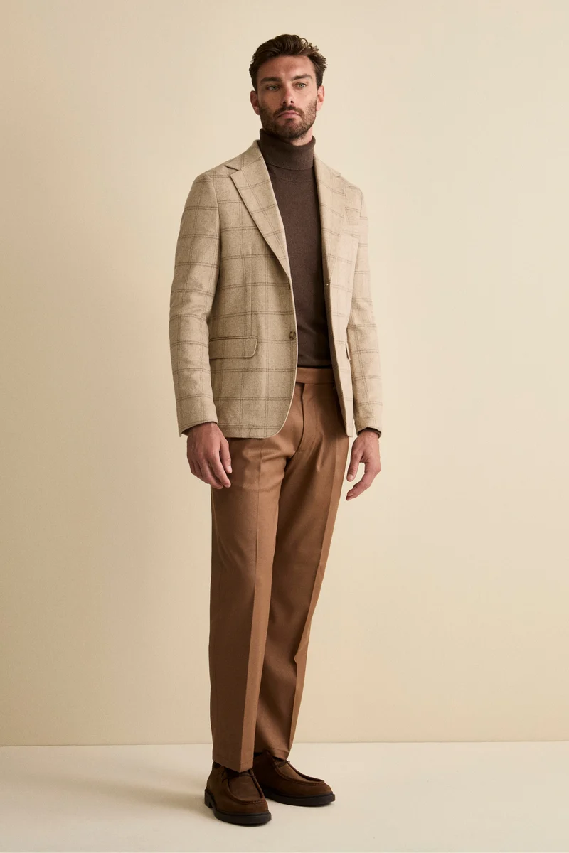 Giacca Check Destrutturata in Misto Lana - BEIGE