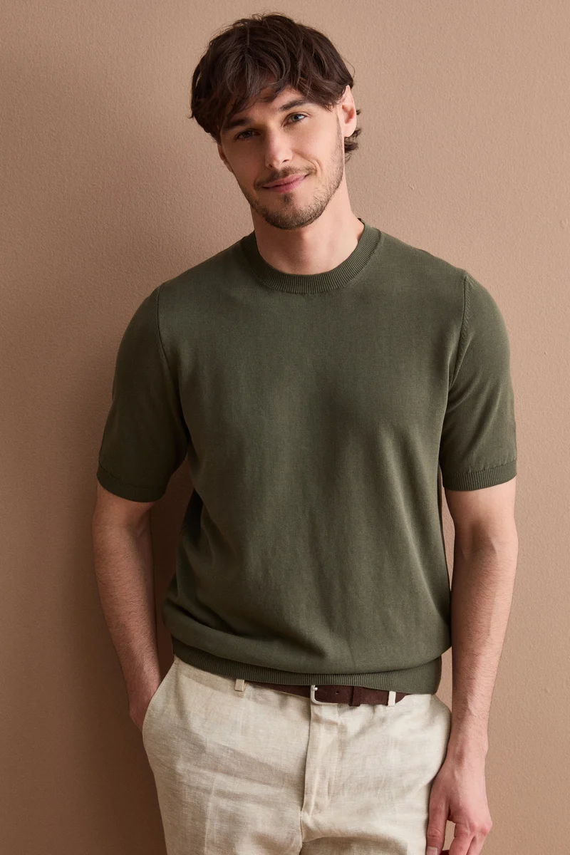 T-shirt in Maglia di Cotone Crêpe - VERDE MILITARE