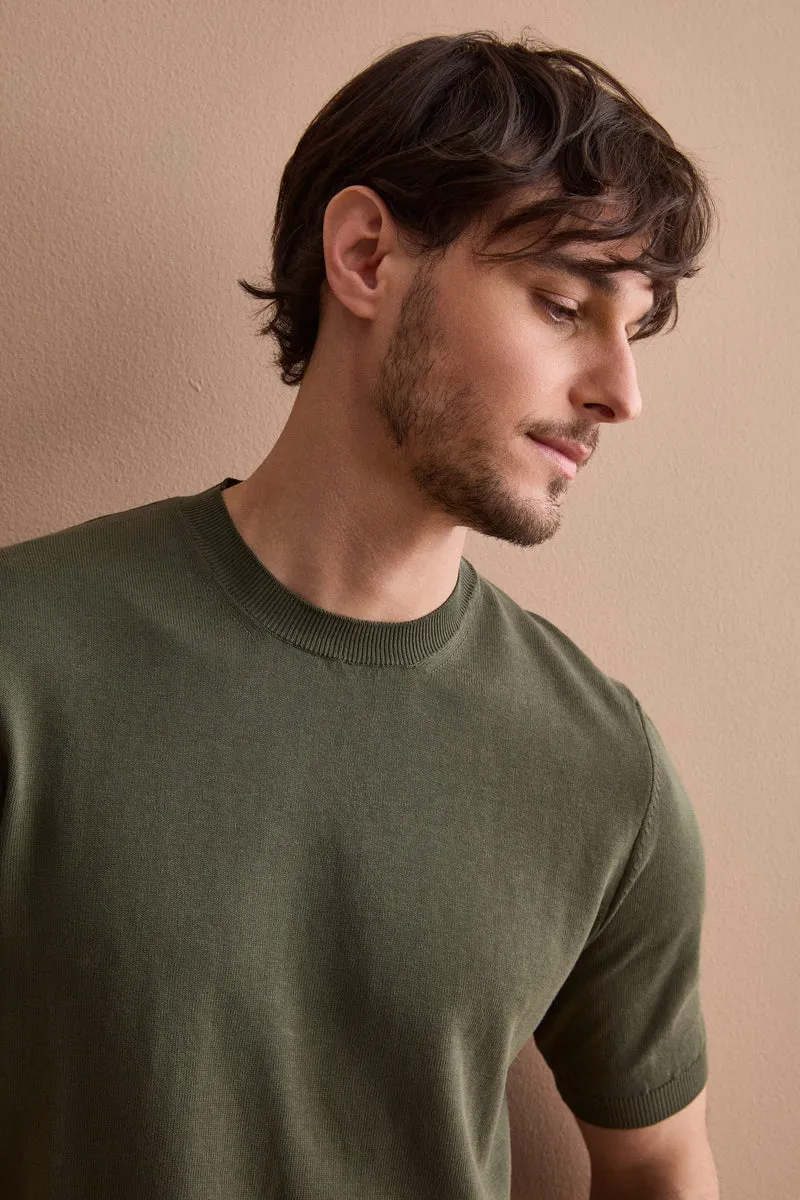 T-shirt in Maglia di Cotone Crêpe - VERDE MILITARE