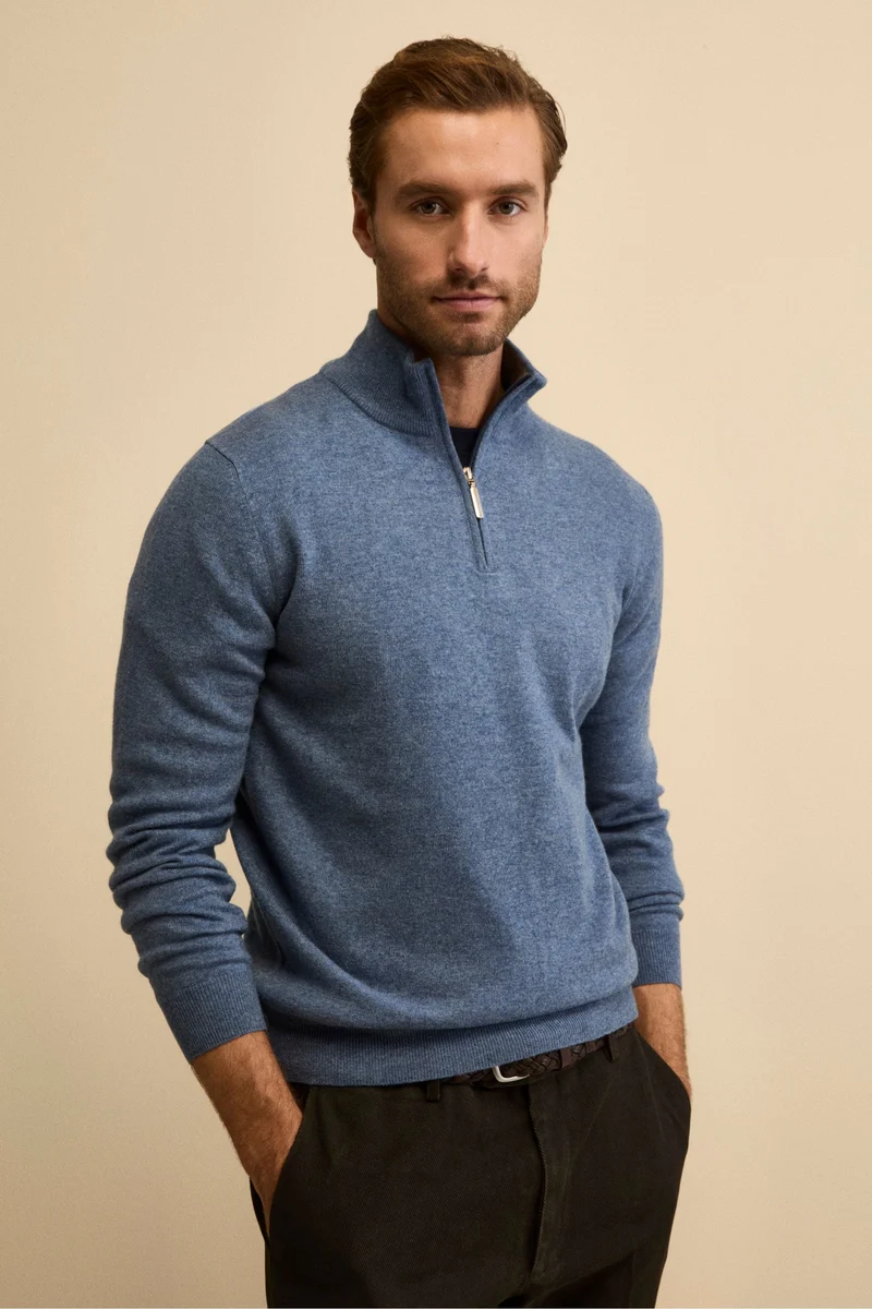 Lupetto con Zip in Lana e Cashmere - DENIM