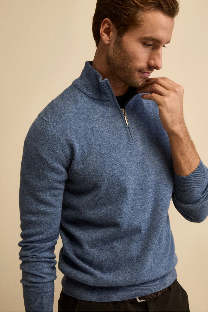 Lupetto con Zip in Lana e Cashmere - DENIM