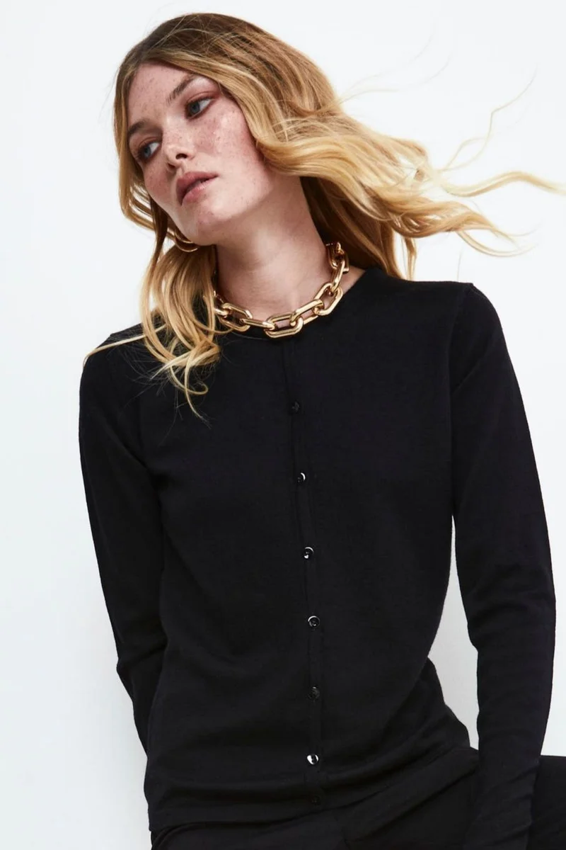 Cardigan Slim in lana merino - NERO
