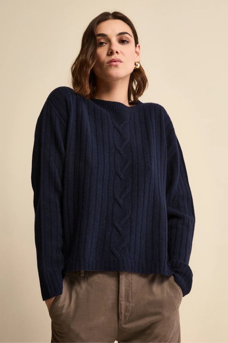 Maglia Barchetta Lavorata in Lana e Cashmere - BLU