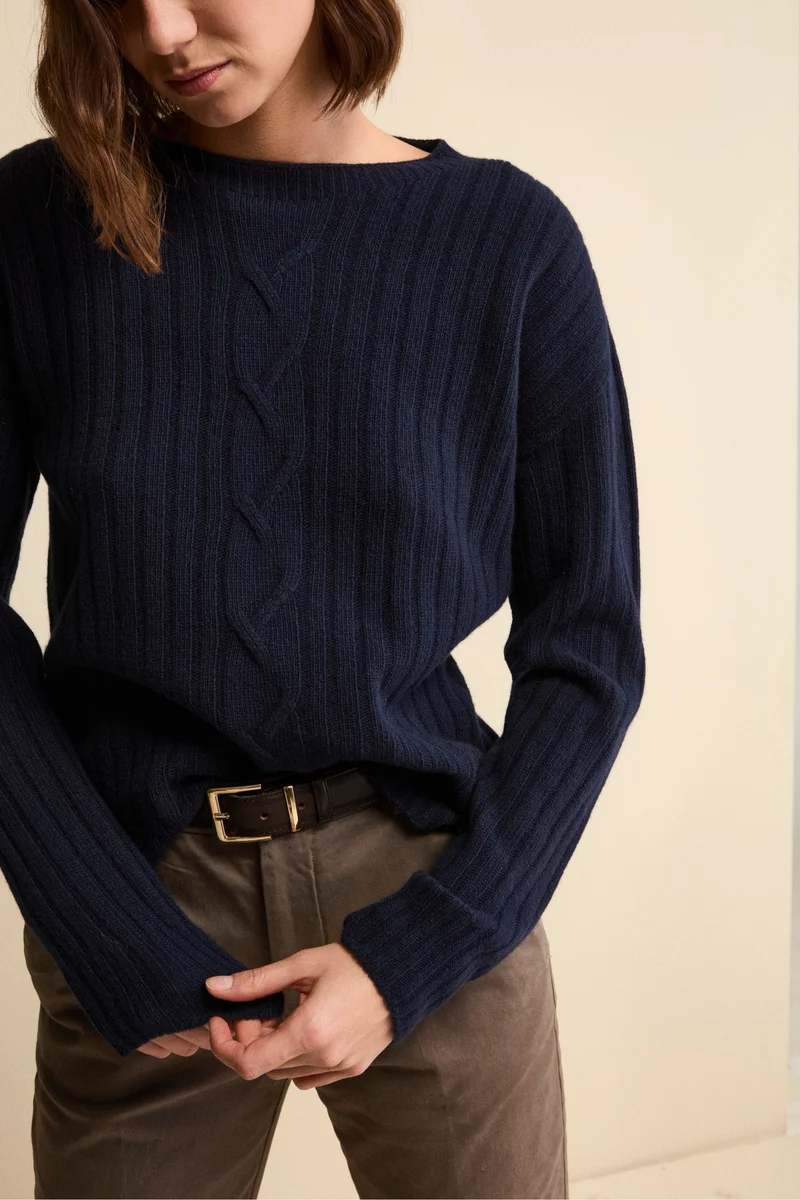 Maglia Barchetta Lavorata in Lana e Cashmere - BLU