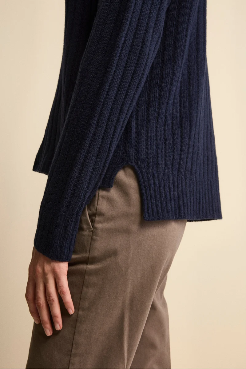 Maglia Barchetta Lavorata in Lana e Cashmere - BLU