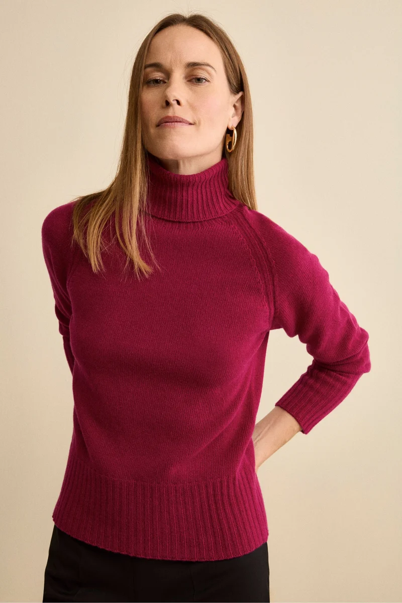 Dolcevita Raglan in Lana e Cashmere con Collo a Coste - CILIEGIA