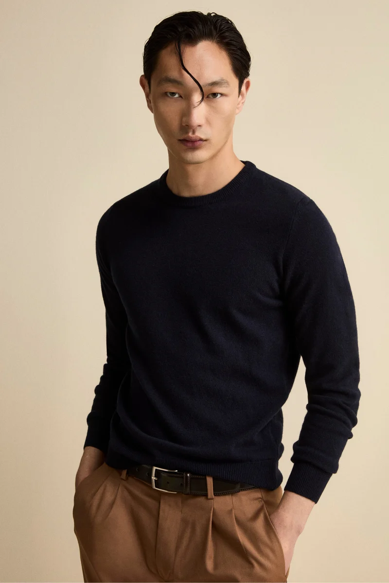 Maglia Girocollo Regular Fit in Lana Merino - BLU