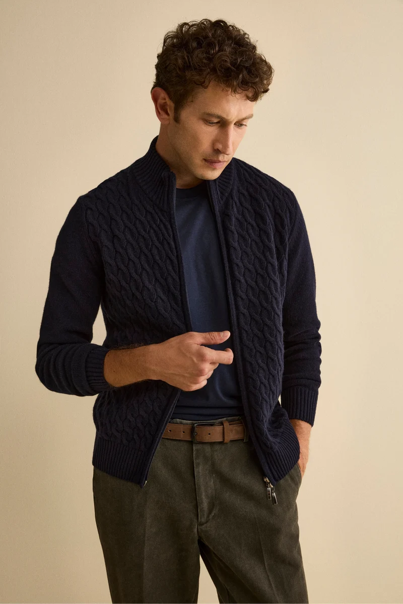 Bomber Lupetto a Trecce in Lana - BLU