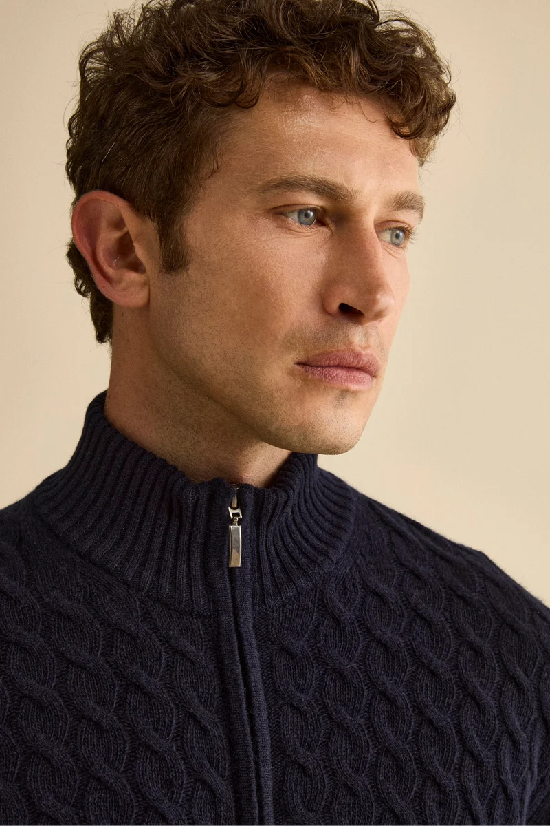 Bomber Lupetto a Trecce in Lana - BLU