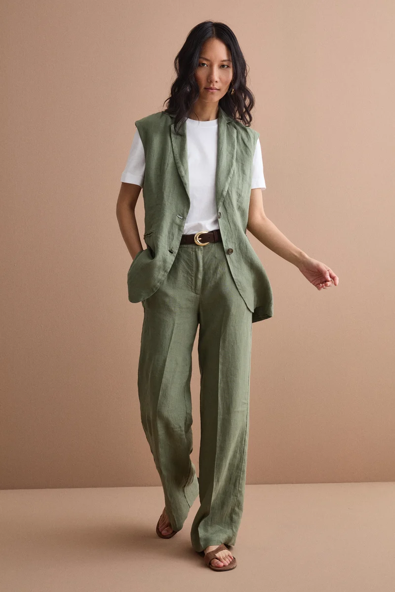 Gilet Sfoderato in Lino con Revers Classico - VERDE MILITARE