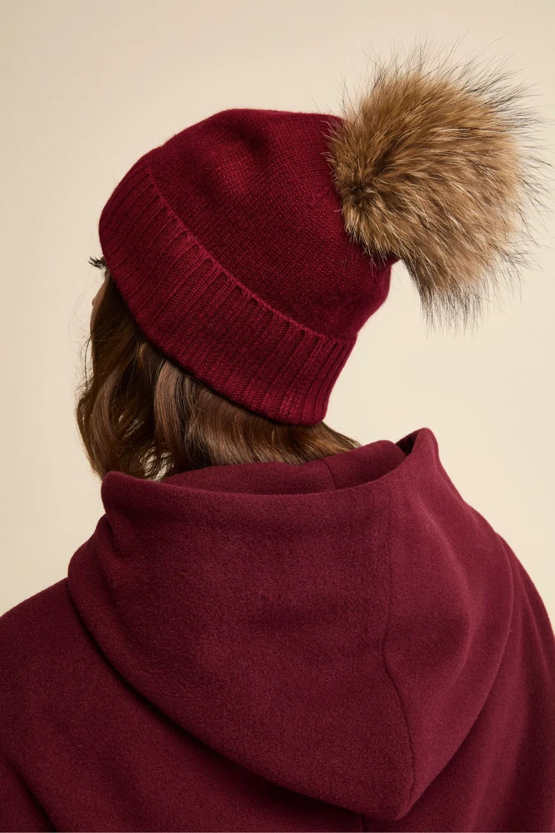 Berretto in Cashmere con Pompon - VINO