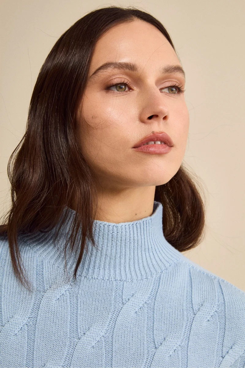 Lupetto a Trecce in Lana Merino - AZZURRO