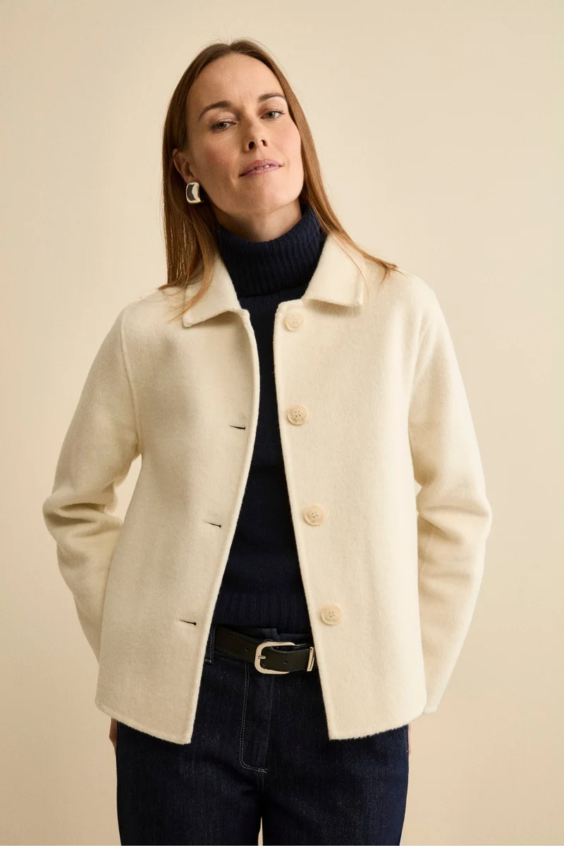 Cappotto Corto Sfoderato in Misto Lana - PANNA