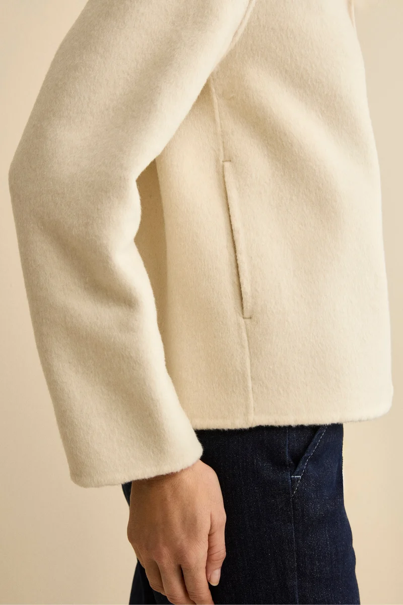 Cappotto Corto Sfoderato in Misto Lana - PANNA