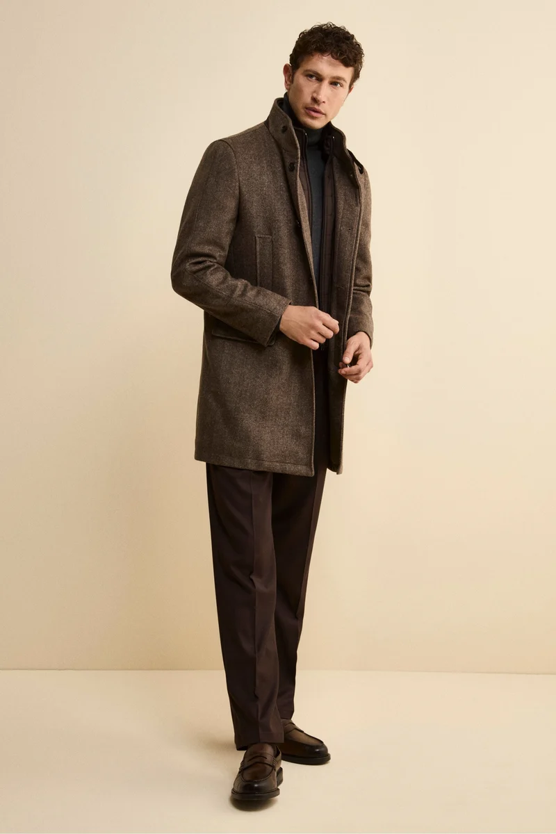 Cappotto Midi Spigato in Misto Lana e Cashmere - MARRONE MELANGE