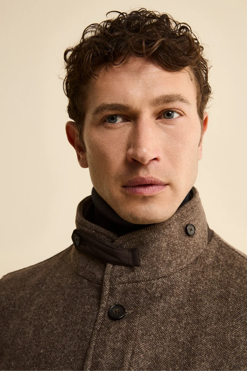Cappotto Midi Spigato in Misto Lana e Cashmere - MARRONE MELANGE