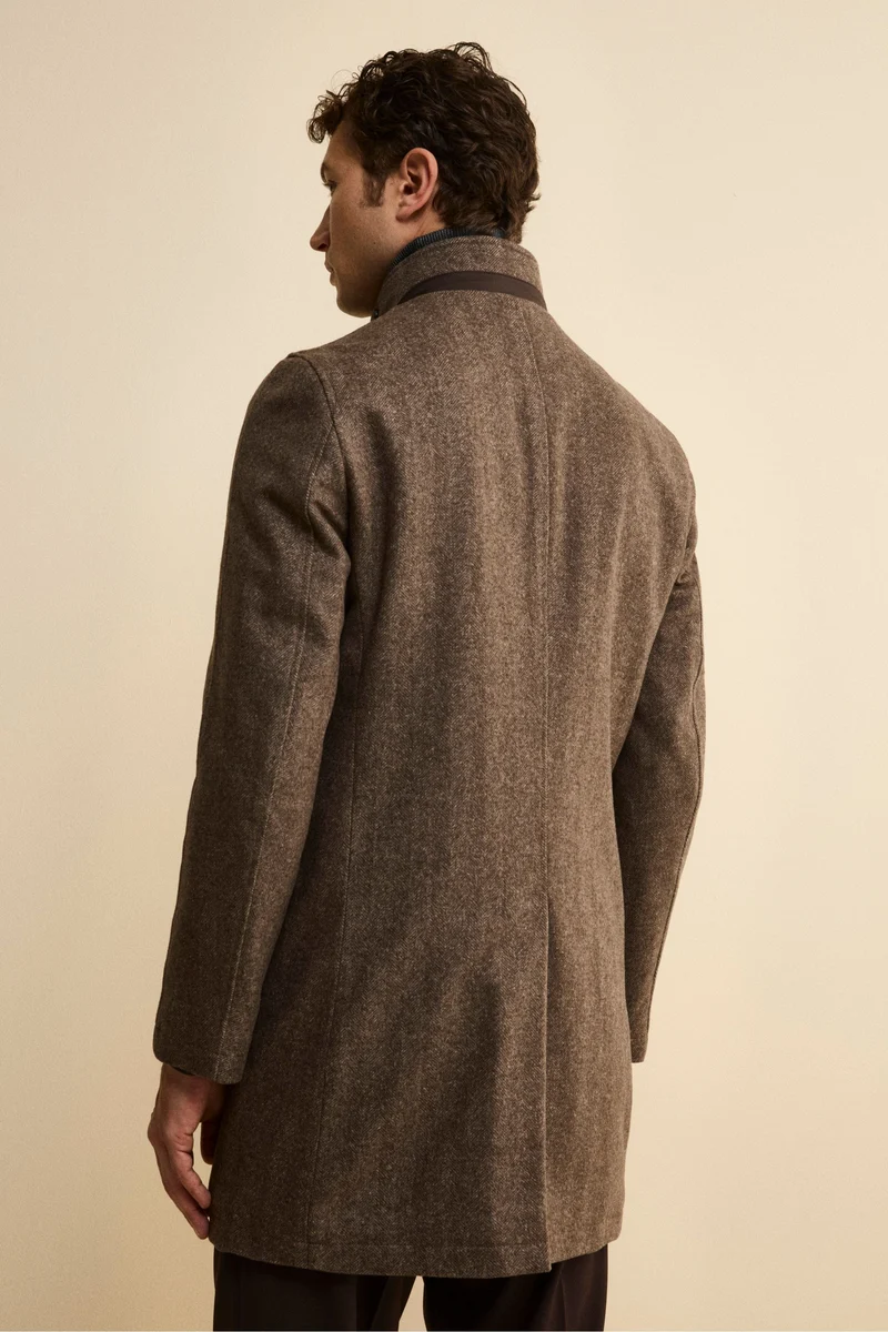 Cappotto Midi Spigato in Misto Lana e Cashmere - MARRONE MELANGE