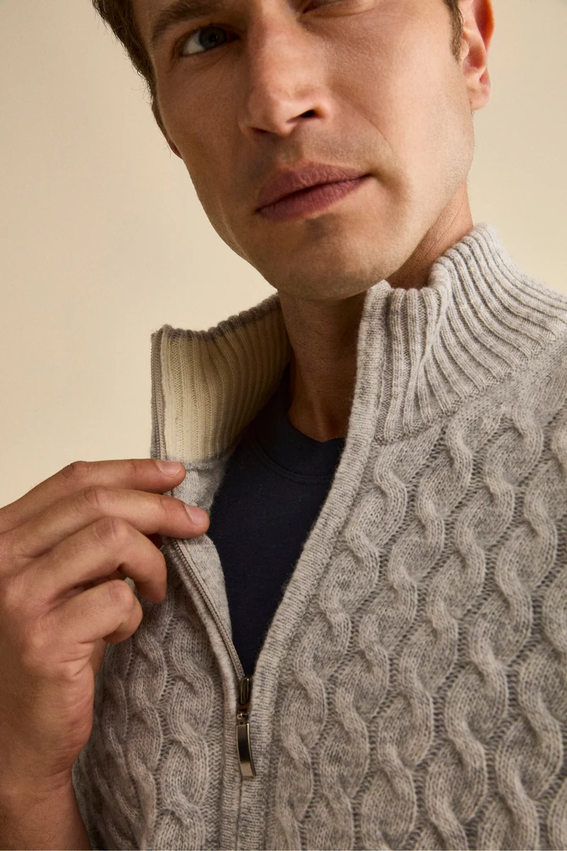 Bomber Lupetto a Trecce in Lana - GRIGIO MELANGE