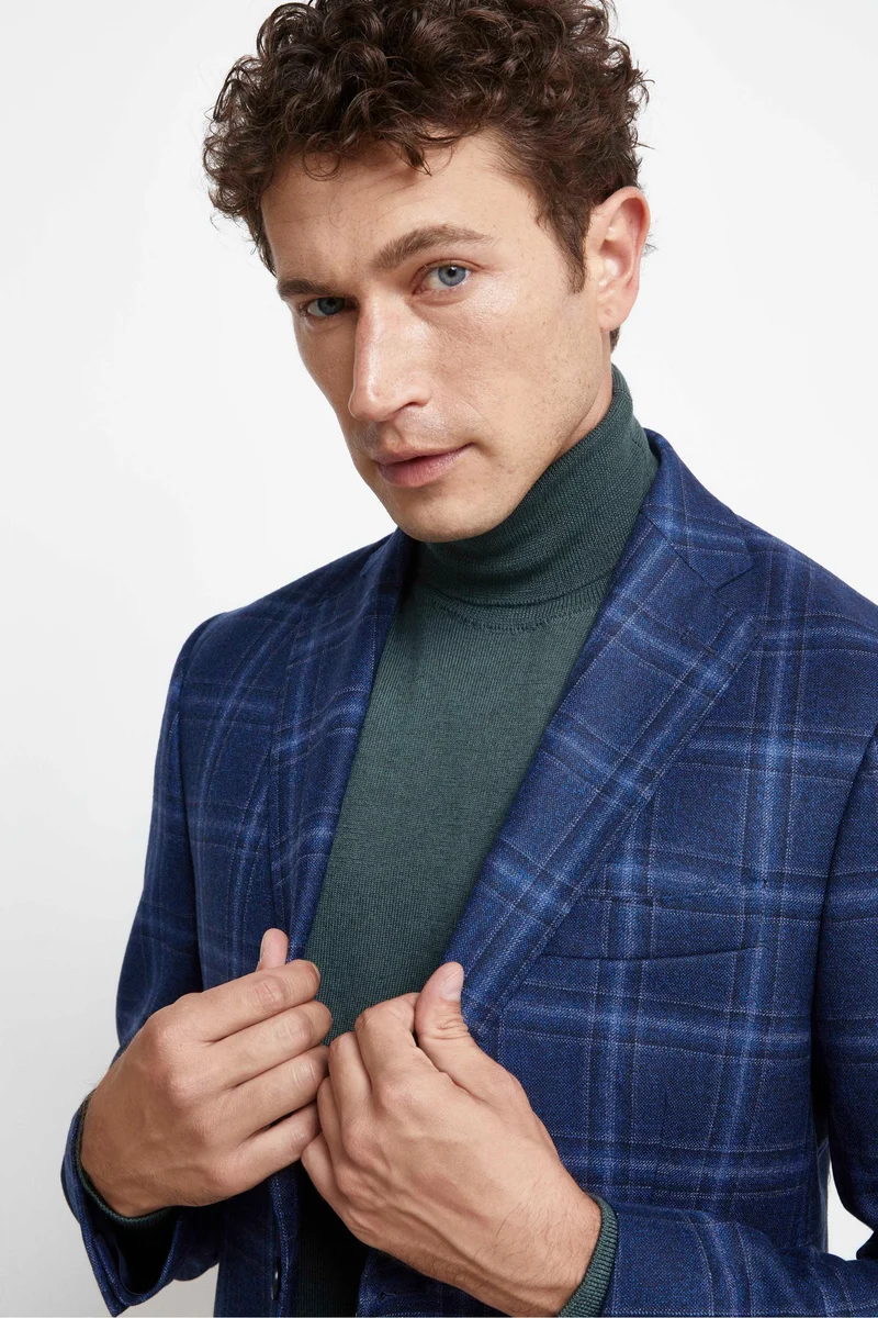 Giacca Elegante in Lana - BLU QUADRI