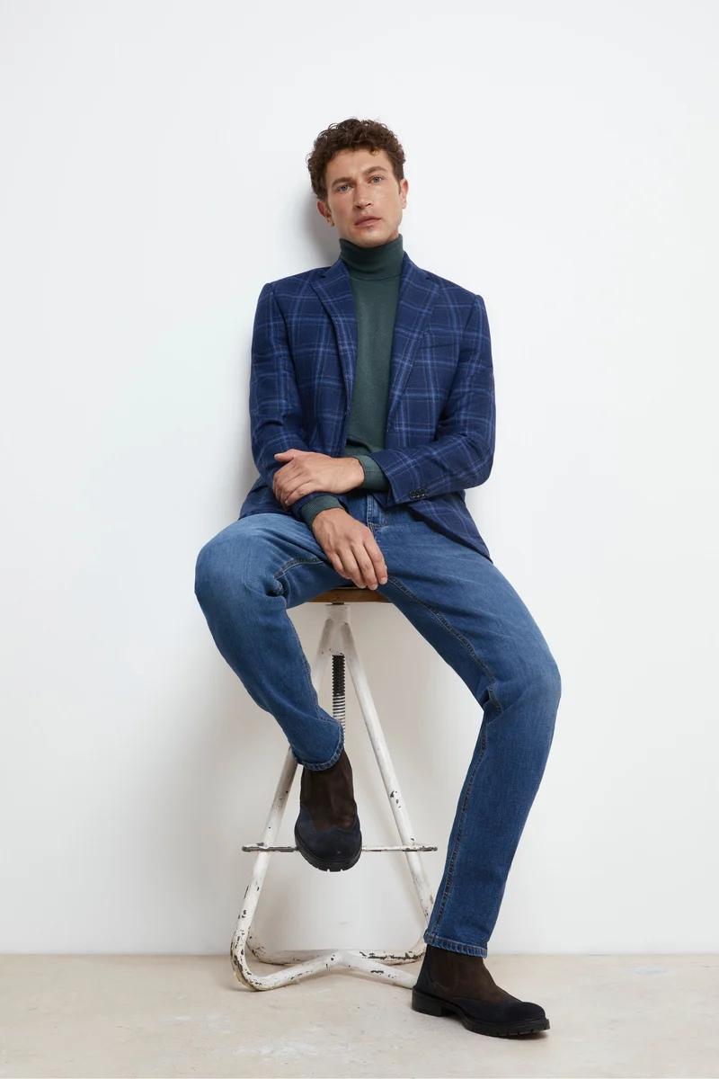 Giacca Elegante in Lana - BLU QUADRI