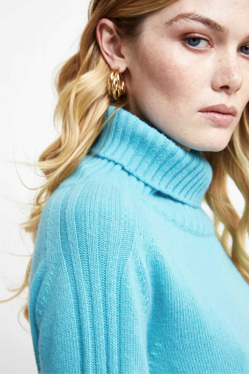 Dolcevita Raglan in Lana e Cashmere - ACQUAMARINA