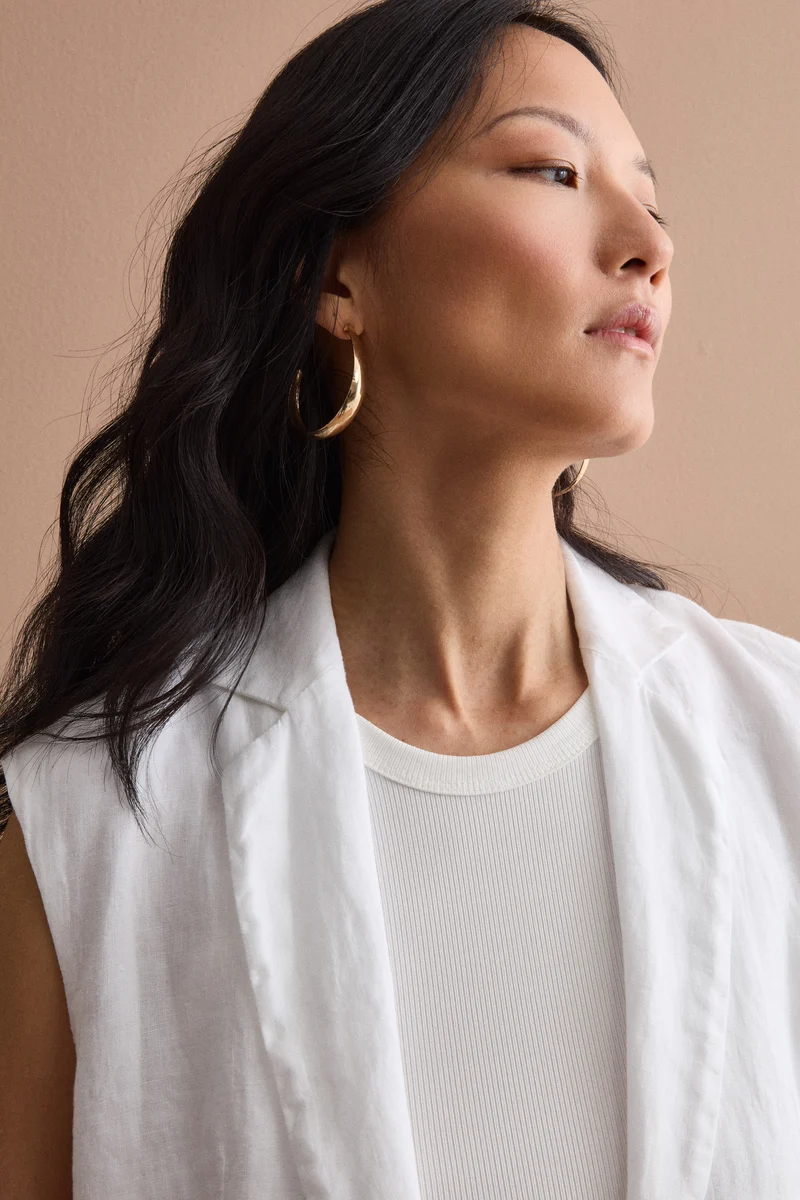 Gilet Sfoderato in Lino con Revers Classico - BIANCO