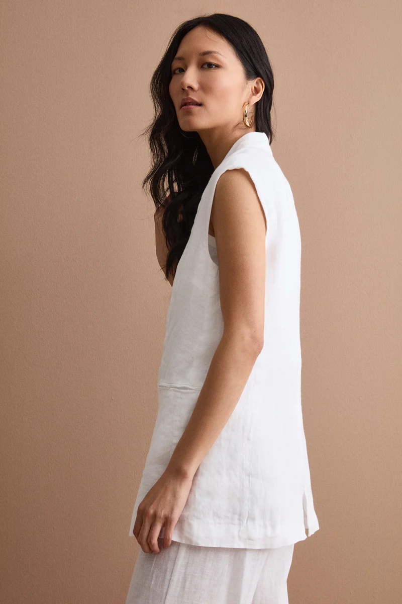 Gilet Sfoderato in Lino con Revers Classico - BIANCO