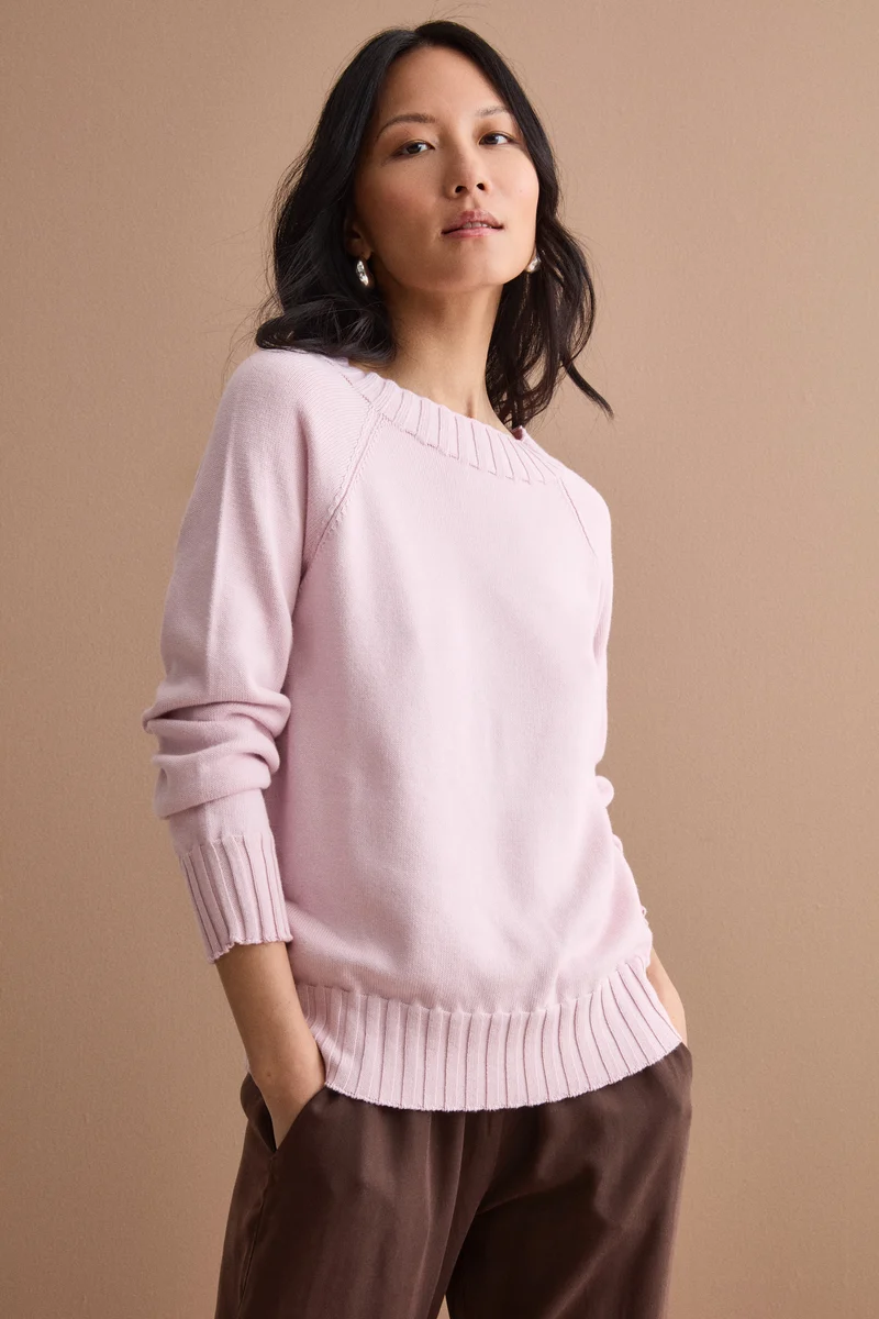 Maglia Barchetta in Cotone con Manica Raglan - ROSA