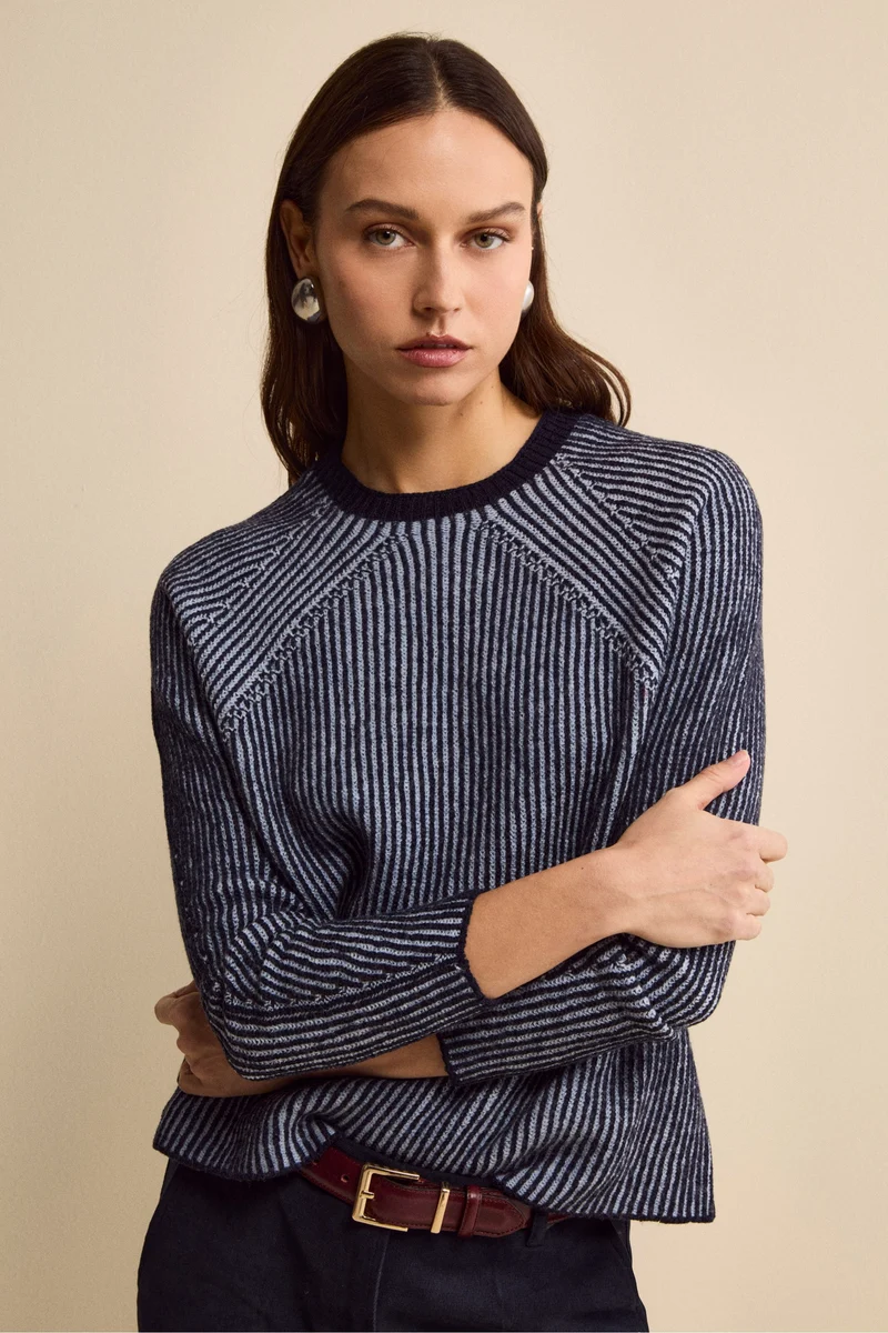 Maglia Fantasia in Lana Merino a Costa Inglese - FANT. BLU