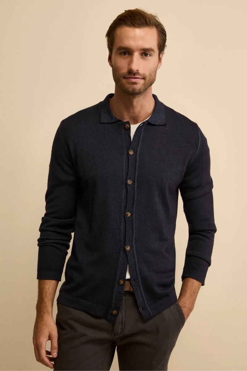 Cardigan Regular Fit in Lana Merino - BLU MARINE