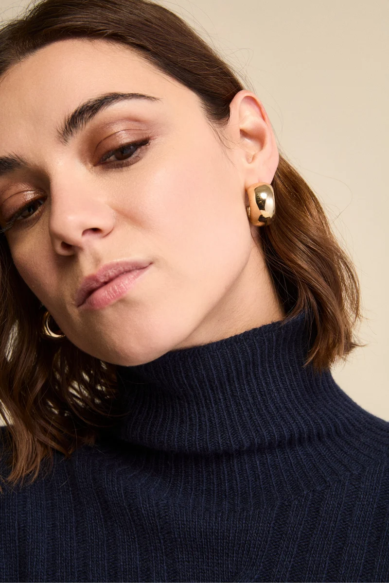 Dolcevita in Lana e Cashmere con Treccia - BLU