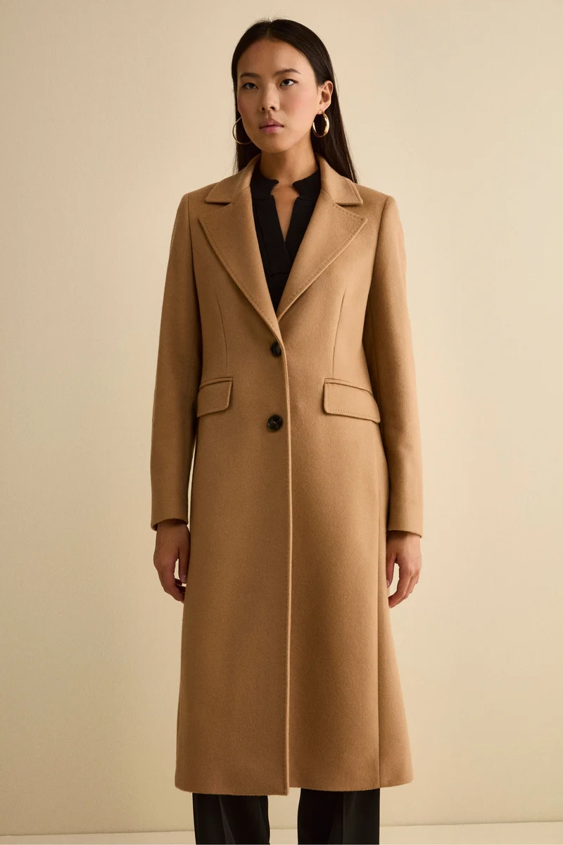 Cappotto Monopetto Lungo in Lana Vergine - CAMMELLO
