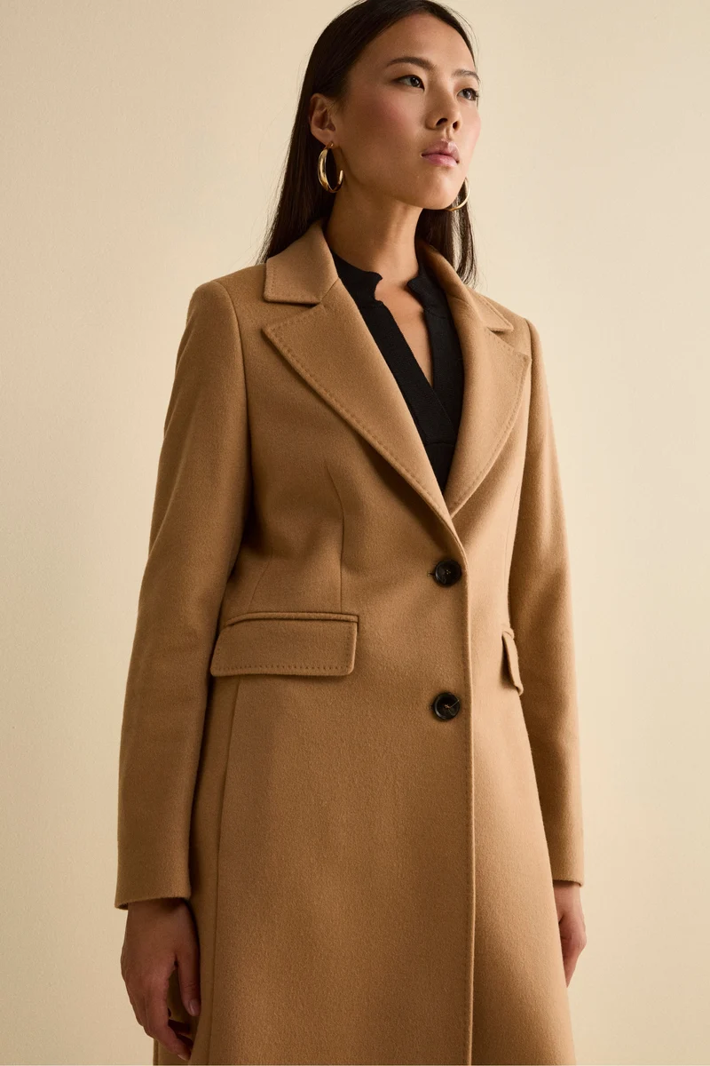 Cappotto Monopetto Lungo in Lana Vergine - CAMMELLO