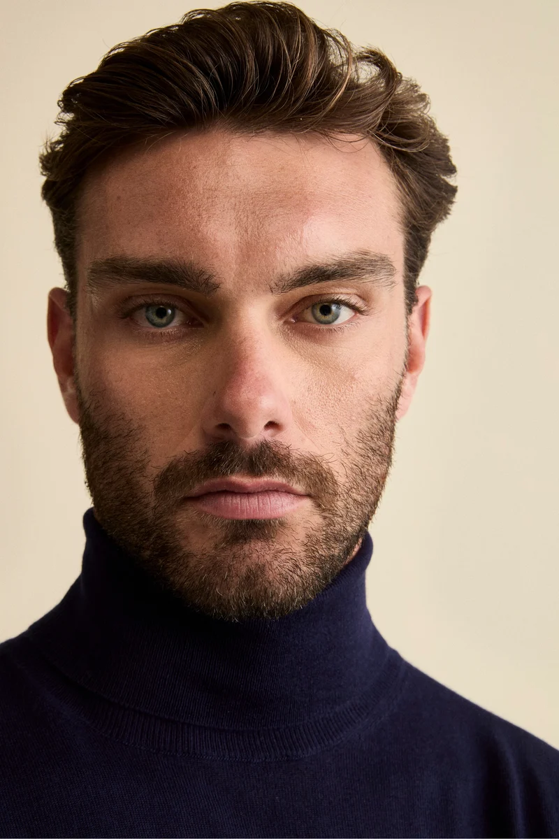 Maglia dolcevita in seta e cashmere - BLU NOTTE