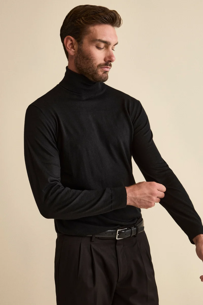 Maglia dolcevita in seta e cashmere - NERO