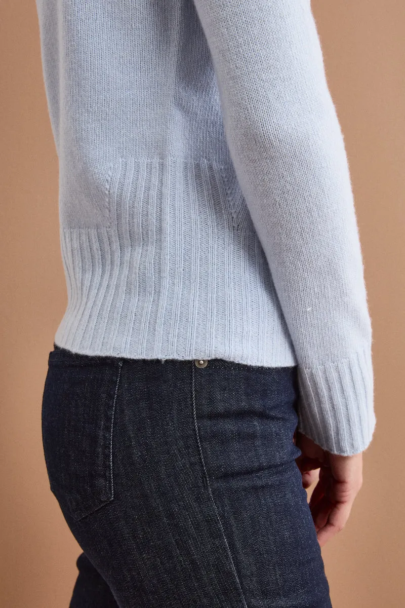 Dolcevita Raglan in Lana e Cashmere con Collo a Coste - AZZURRO