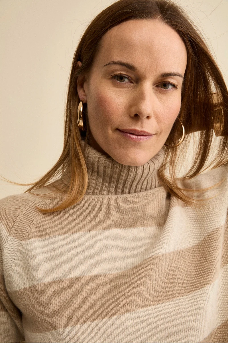Dolcevita a Righe in Lana e Cashmere con Manica Raglan - BEIGE/GRIGIO