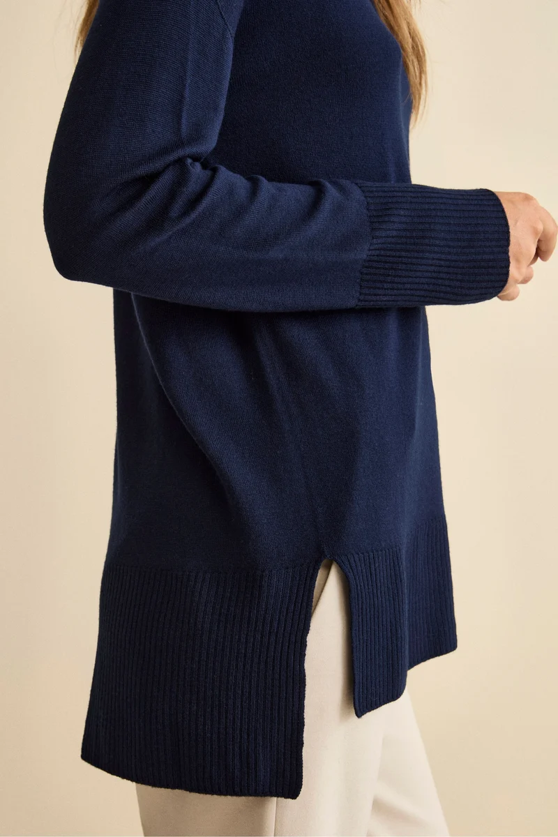 Maglia Lunga Girocollo in Lana Merino - NAVY