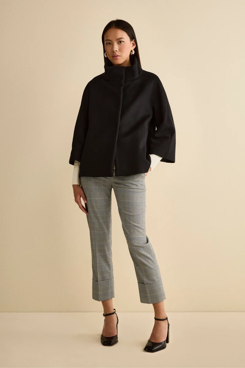 Cappotto Over Corto in Misto Lana e Cashmere - NERO