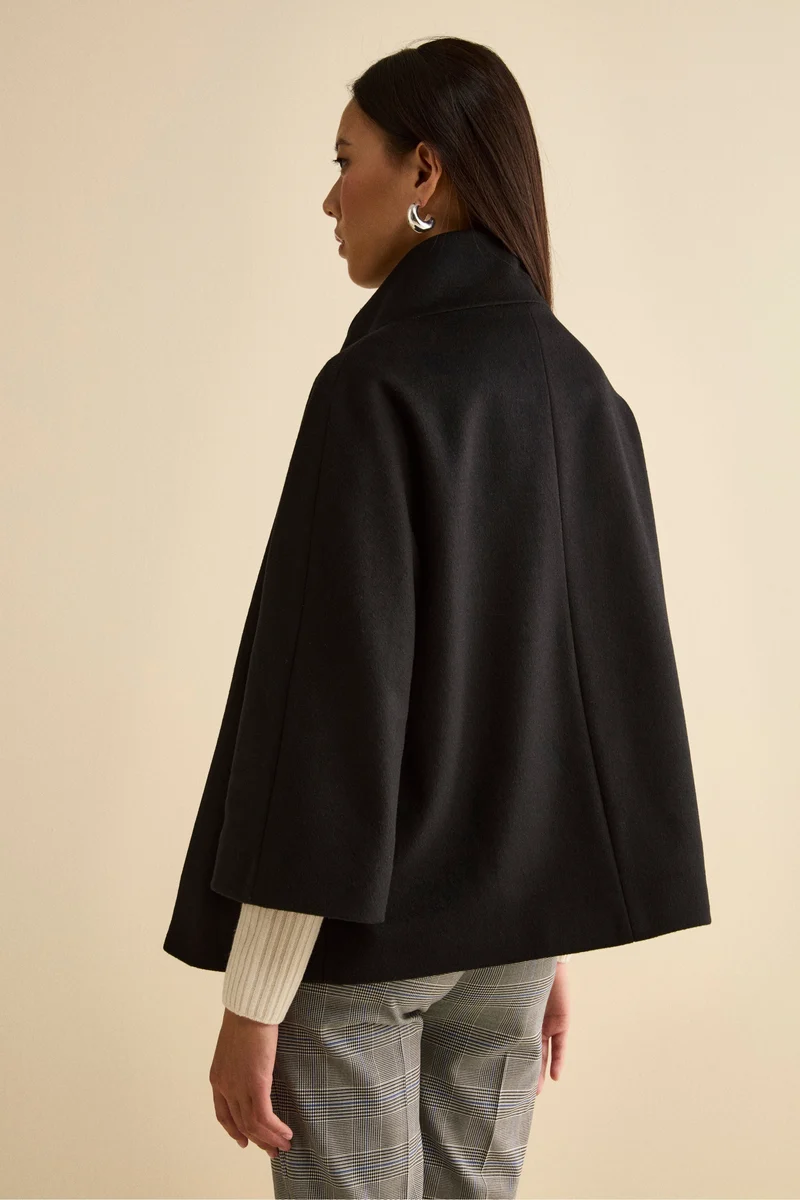 Cappotto Over Corto in Misto Lana e Cashmere - NERO